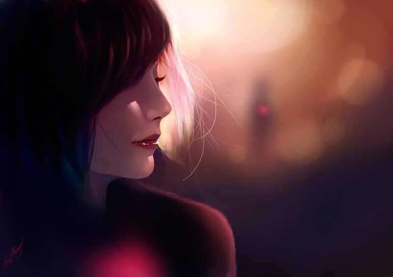 Woman in Profile — Purple, Dramatic, Sunset