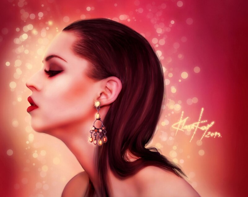 Woman in Profile — Red, Dramatic, Digital Art