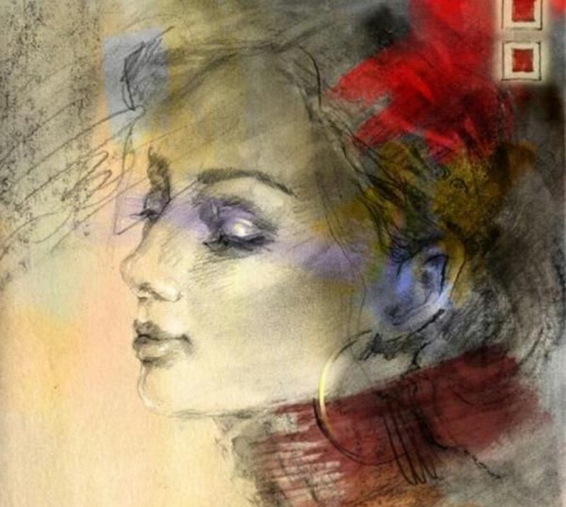 Woman in Profile — Red, Dreamy