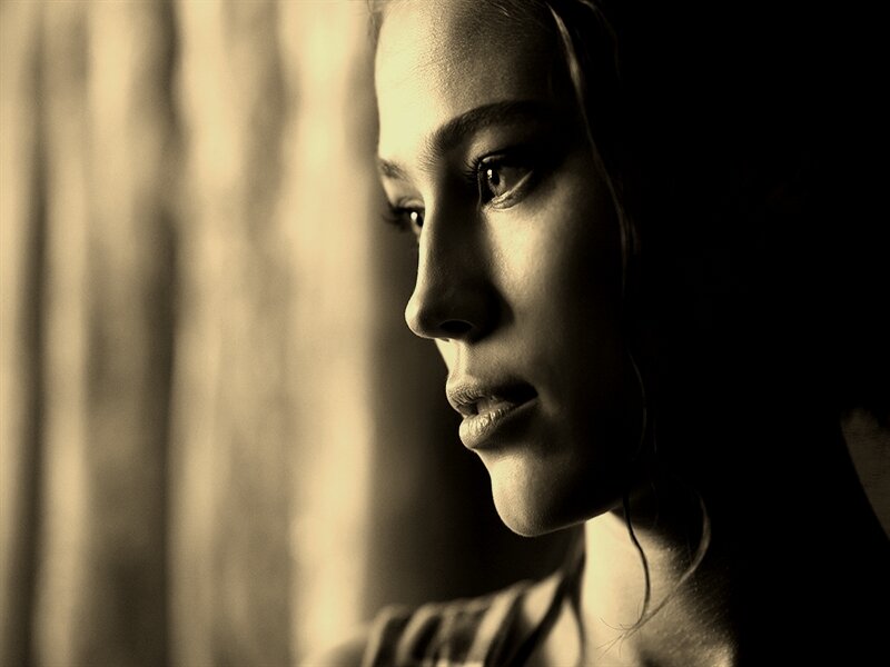 Woman in Profile — Sepia