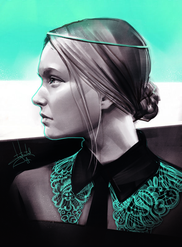 Woman in Profile — Teal, Dramatic