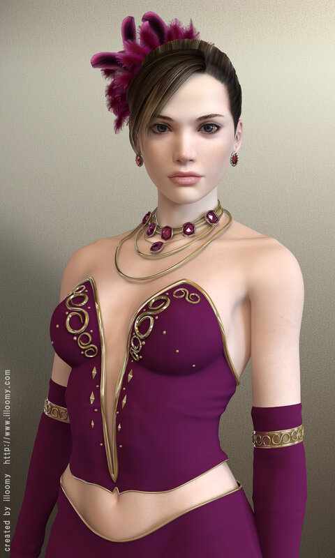 woman in purple and gold outfit