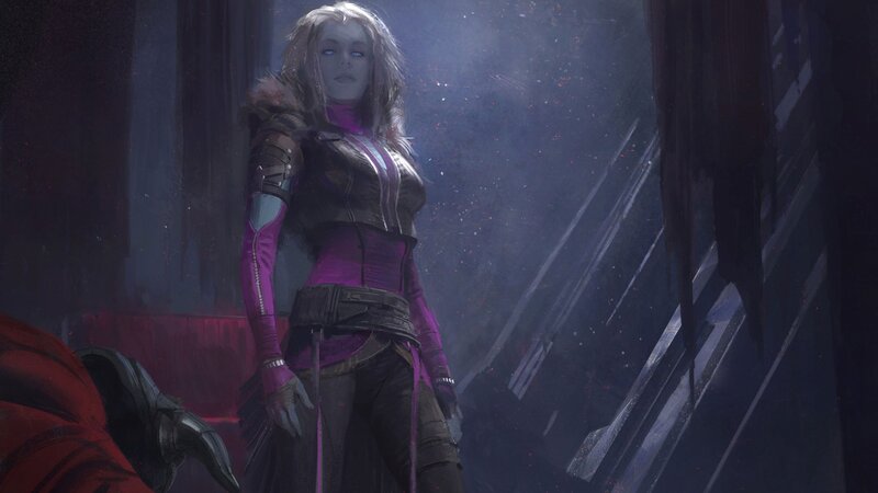 Woman in Purple Armor — Dramatic, Night, Digital Art