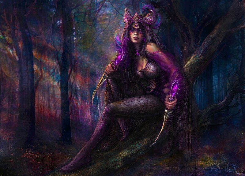 Woman in Purple Armor — Dramatic, Night