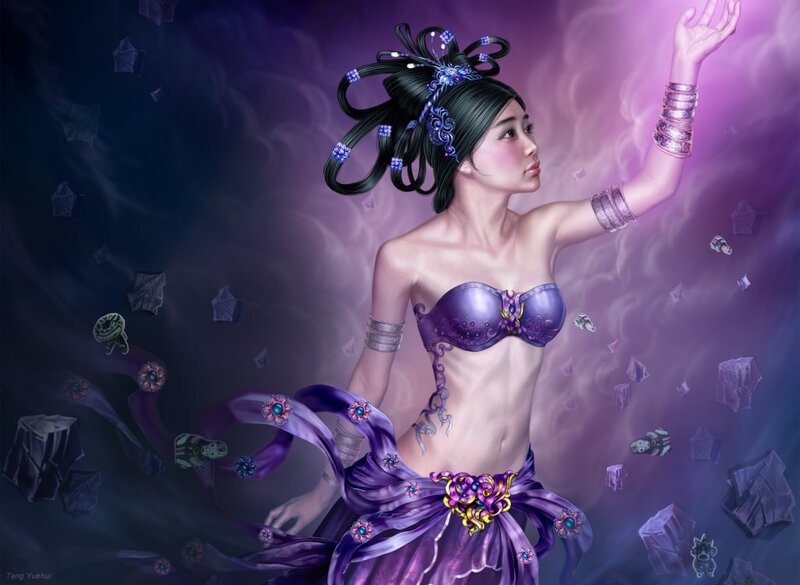 woman in purple attire