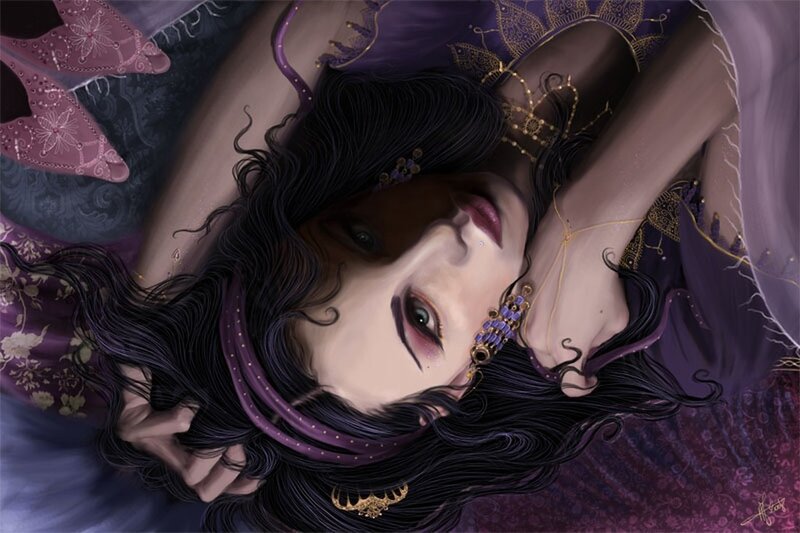 woman in purple attire