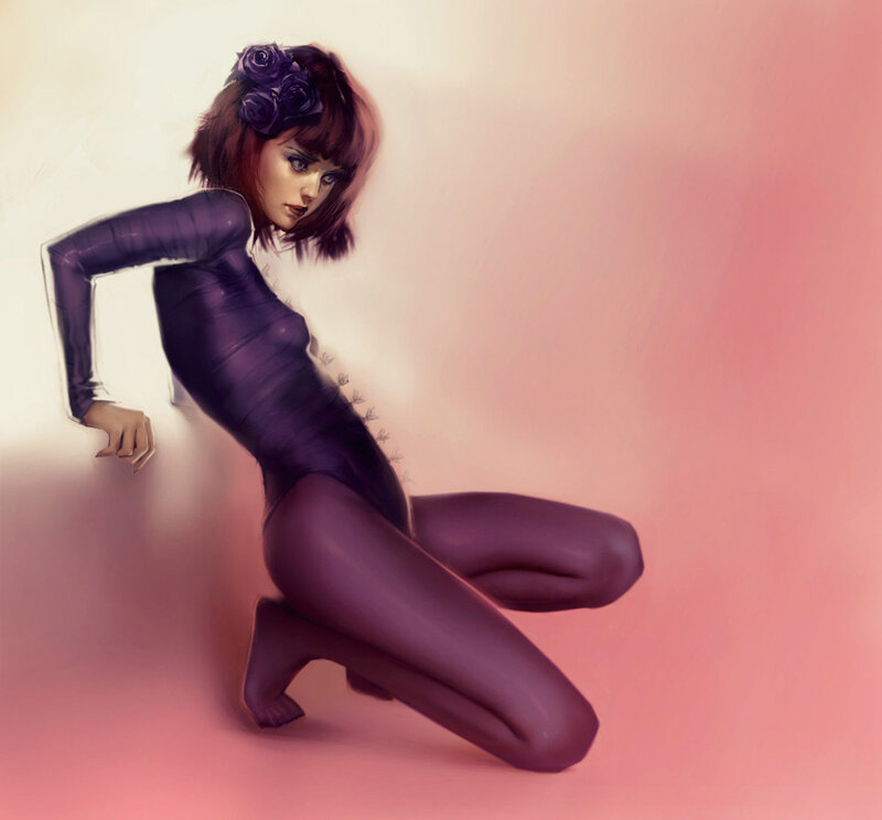 woman in purple bodysuit