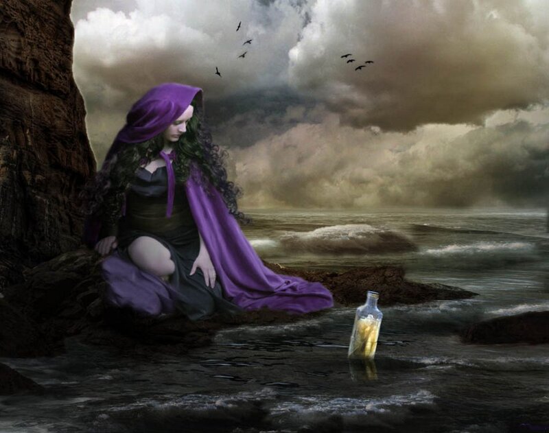 Woman in Purple Cloak — Dramatic, Digital Art, Bottle