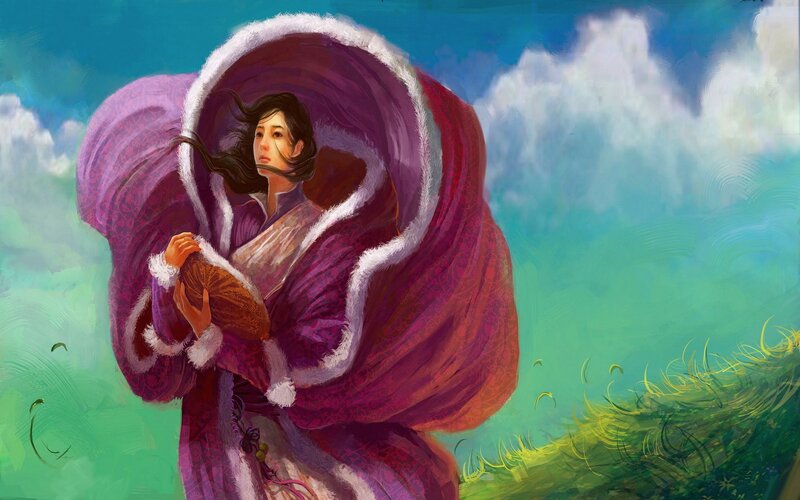 Woman in Purple Cloak — Dramatic, Digital Art, Clouds