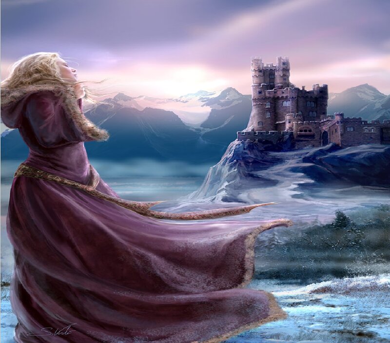Woman in Purple Cloak — Dramatic, Sunset