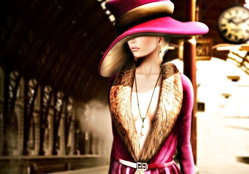 Woman in Purple Coat — Dramatic, 3d Render