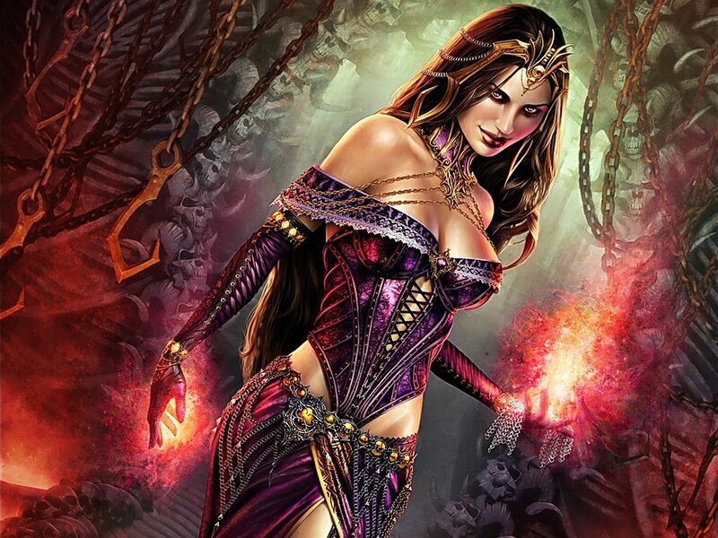 Woman in Purple Corset — Dramatic, Digital Art