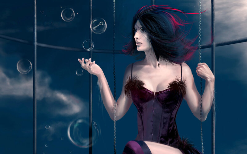 woman in purple corset on swing