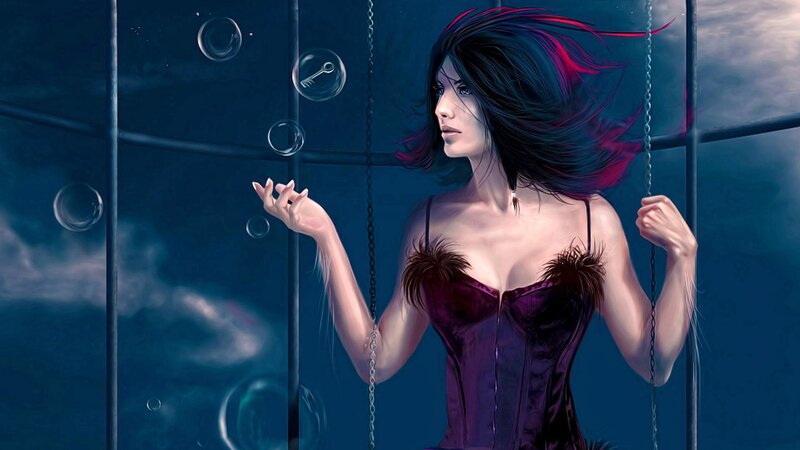 woman in purple corset underwater