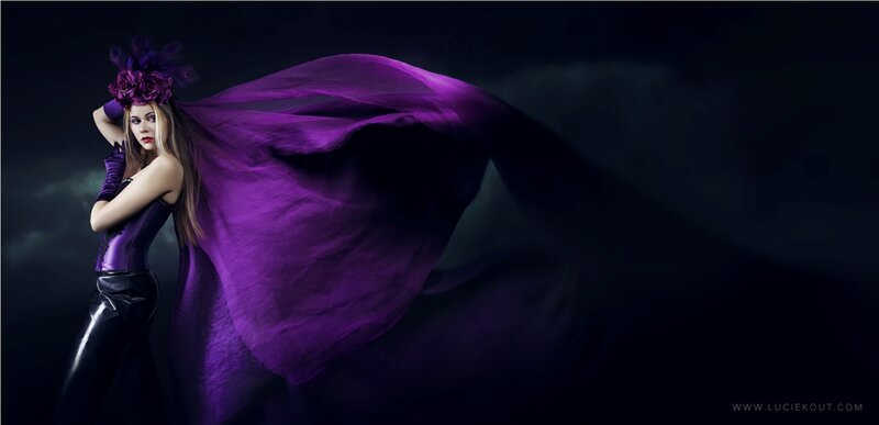 Woman in Purple Costume — Dramatic, Night, Photograph