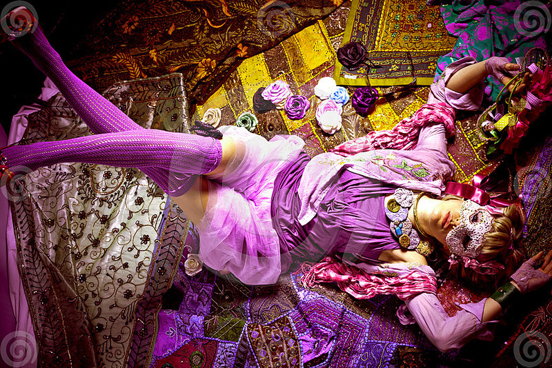 Woman in Purple Costume — Dramatic, Photograph, Mask