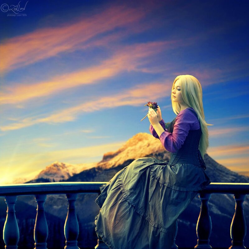 Woman in Purple Dress — Blue, Dramatic, Sunset, Digital Art