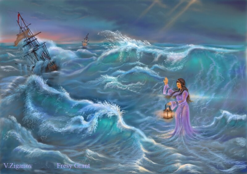Woman in Purple Dress — Blue, Dramatic, Sunset