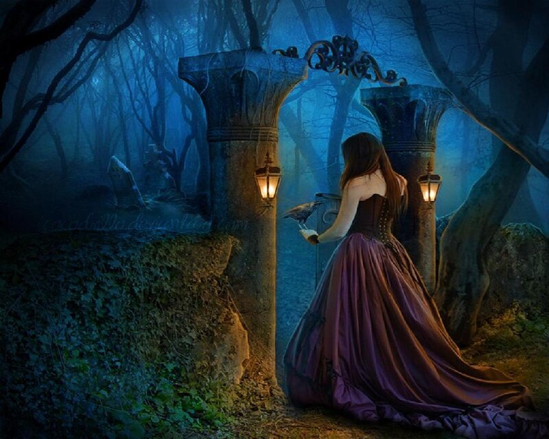 Woman in Purple Dress — Blue, Mysterious