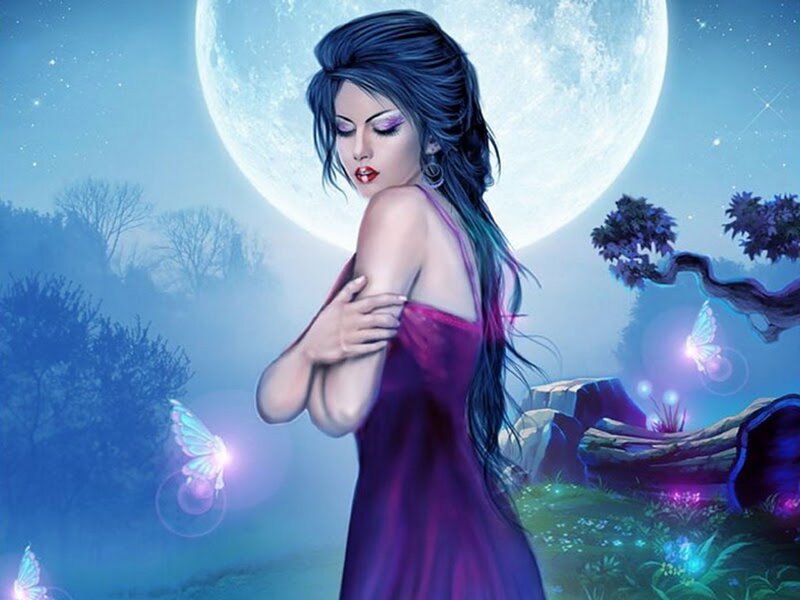 Woman in Purple Dress — Blue, Serene, Night