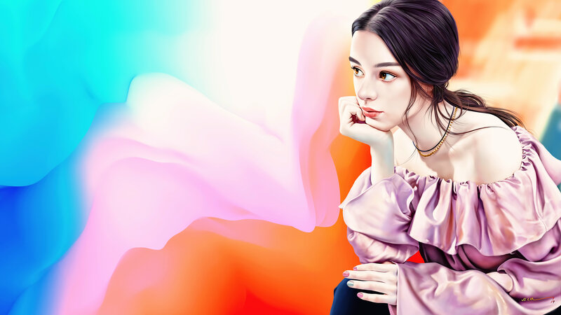 Woman in Purple Dress — Contemplative, Digital Art