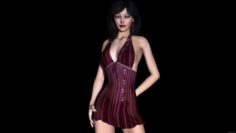 Woman in Purple Dress — Dramatic, 3d Render, Earrings