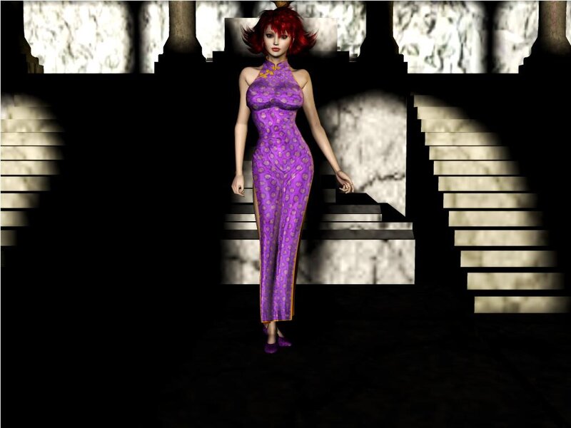Woman in Purple Dress — Dramatic, 3d Render