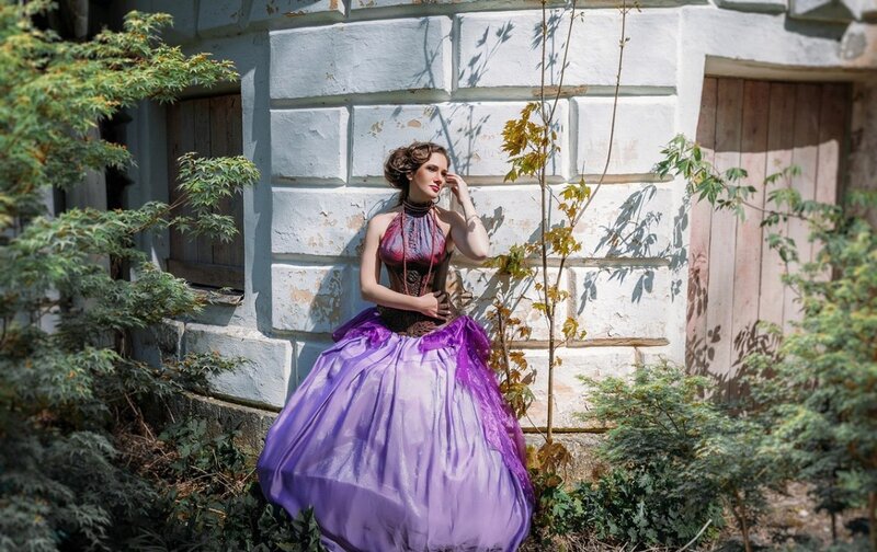 Woman in Purple Dress — Dramatic, Afternoon, Photograph, Wall