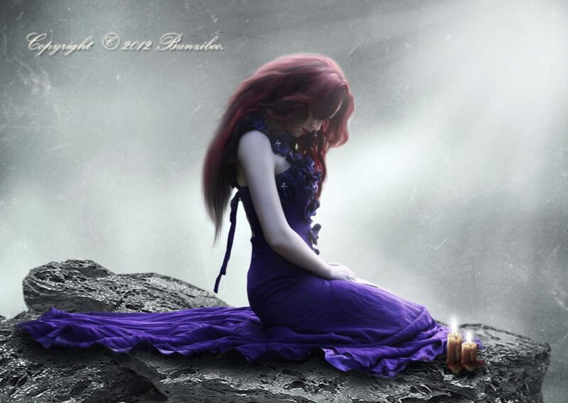 Woman in Purple Dress — Dramatic, Digital Art, Candles