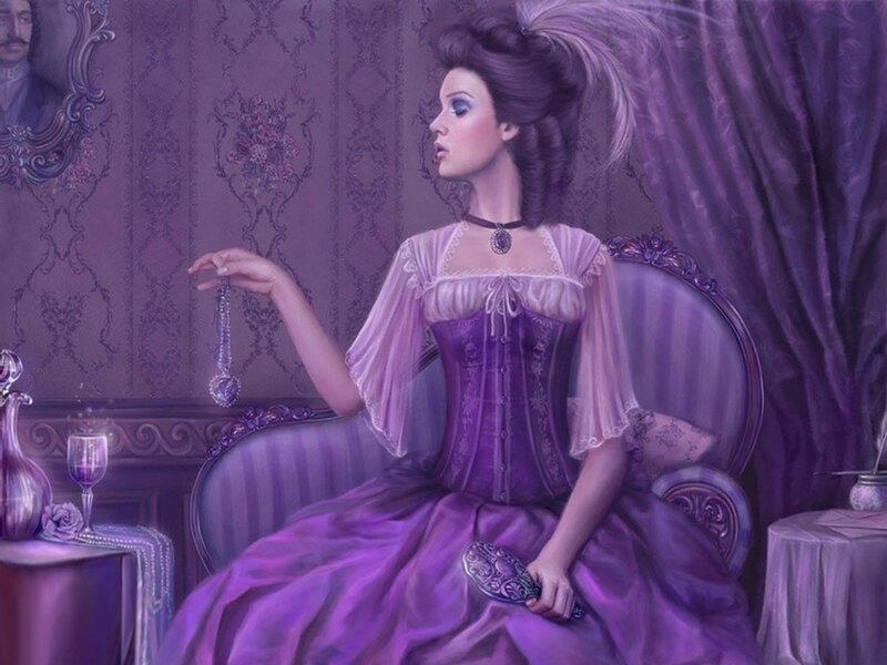 Woman in Purple Dress — Dramatic, Digital Art, Chair