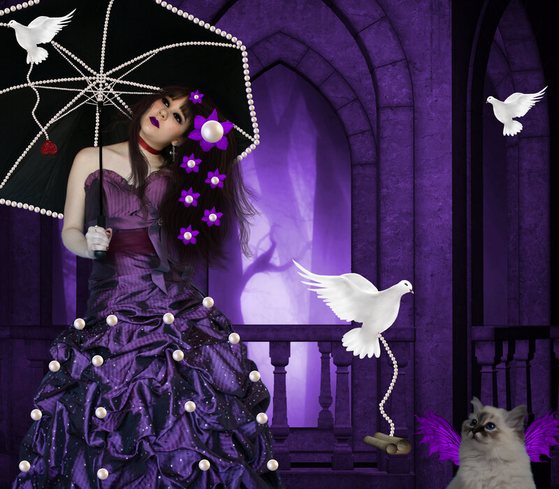 Woman in Purple Dress — Dramatic, Digital Art, Doves