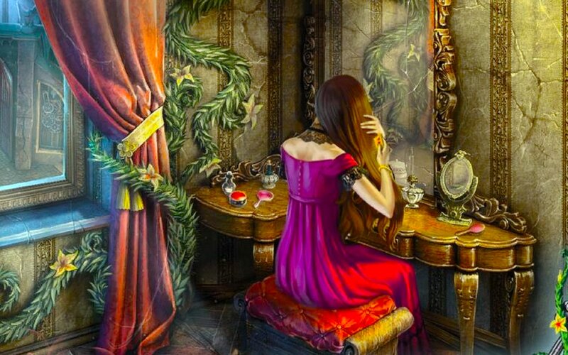 Woman in Purple Dress — Dramatic, Digital Art, Dresser, Mirror
