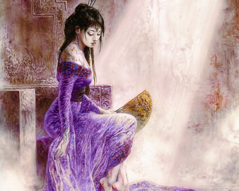 Woman in Purple Dress — Dramatic, Digital Art, Fan, Tattoos