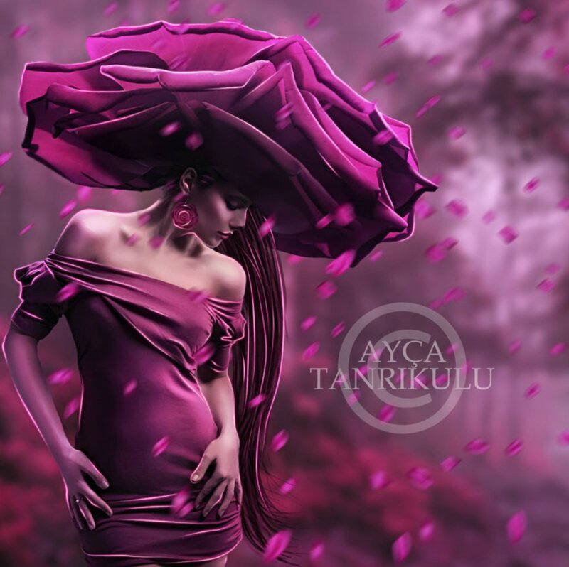 Woman in Purple Dress — Dramatic, Digital Art, Rose Hat