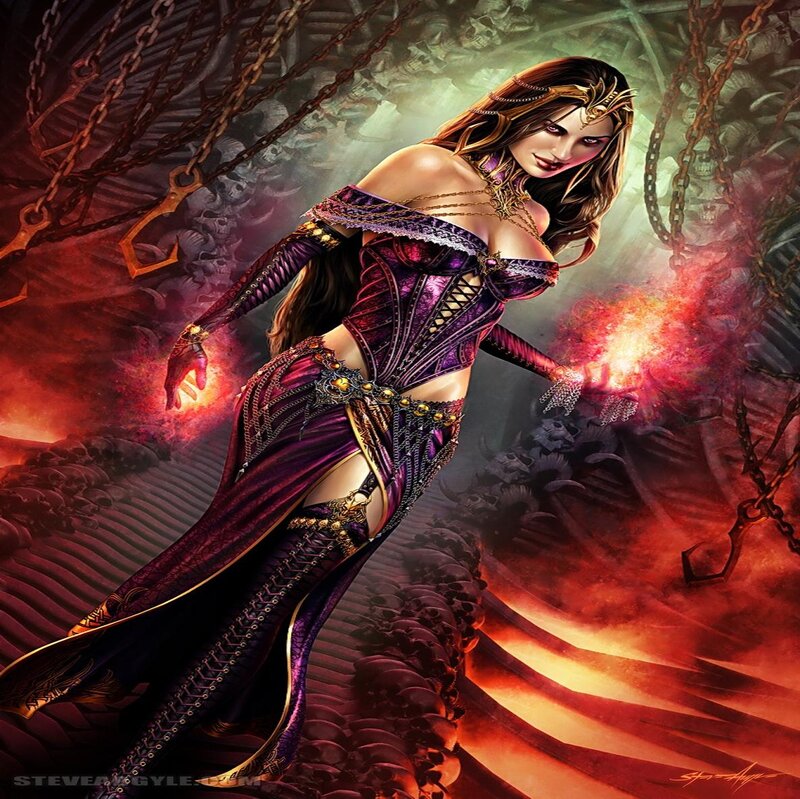 Woman in Purple Dress — Dramatic, Digital Art, Skulls