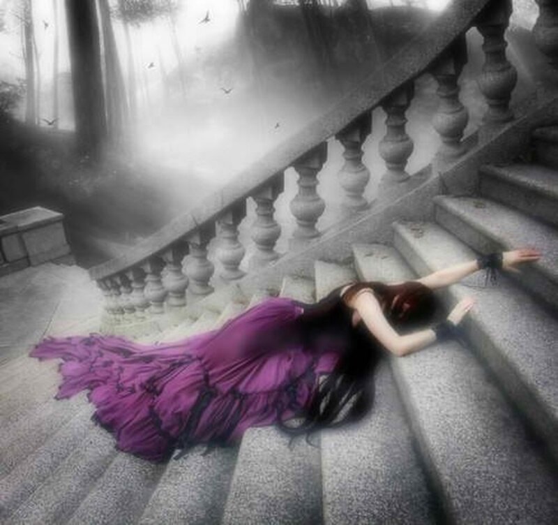 Woman in Purple Dress — Dramatic, Digital Art, Stairs