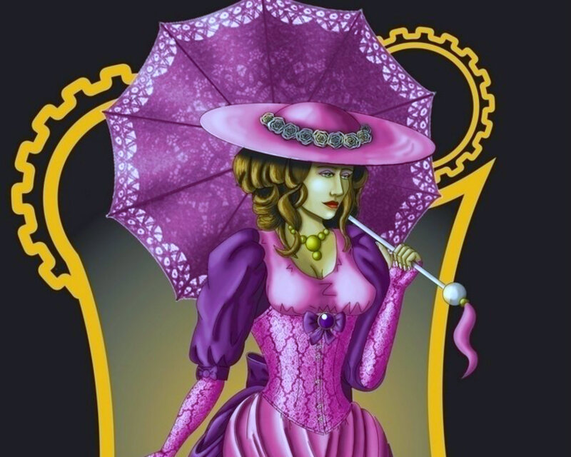 Woman in Purple Dress — Dramatic, Digital Art, Umbrella, Hat