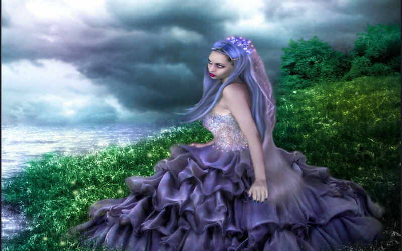 Woman in Purple Dress — Dramatic, Digital Art, Veil