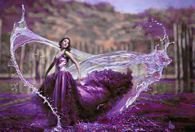 Woman in Purple Dress — Dramatic, Digital Art, Water