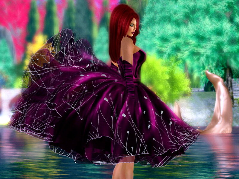 Woman in Purple Dress — Dramatic, Digital Art, Water, Trees