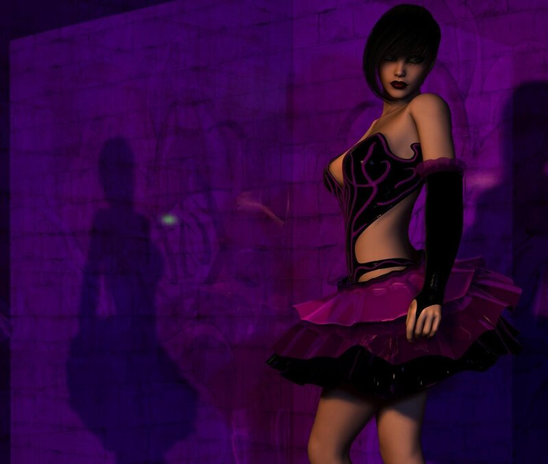Woman in Purple Dress — Dramatic, Night, 3d Render