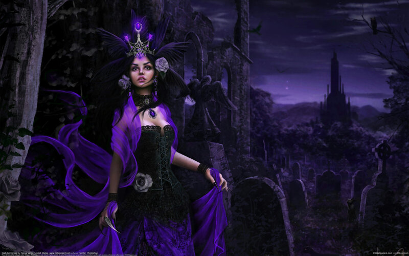 Woman in Purple Dress — Dramatic, Night, Digital Art, Crown