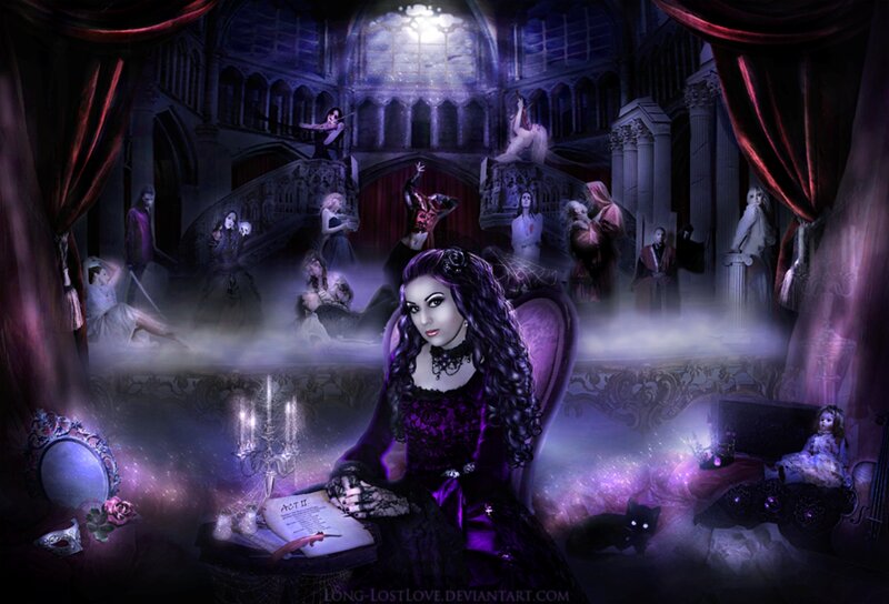 Woman in Purple Dress — Dramatic, Night, Digital Art, Ghosts