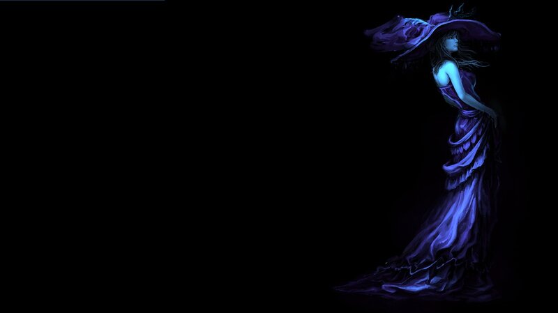 Woman in Purple Dress — Dramatic, Night, Digital Art, Hat