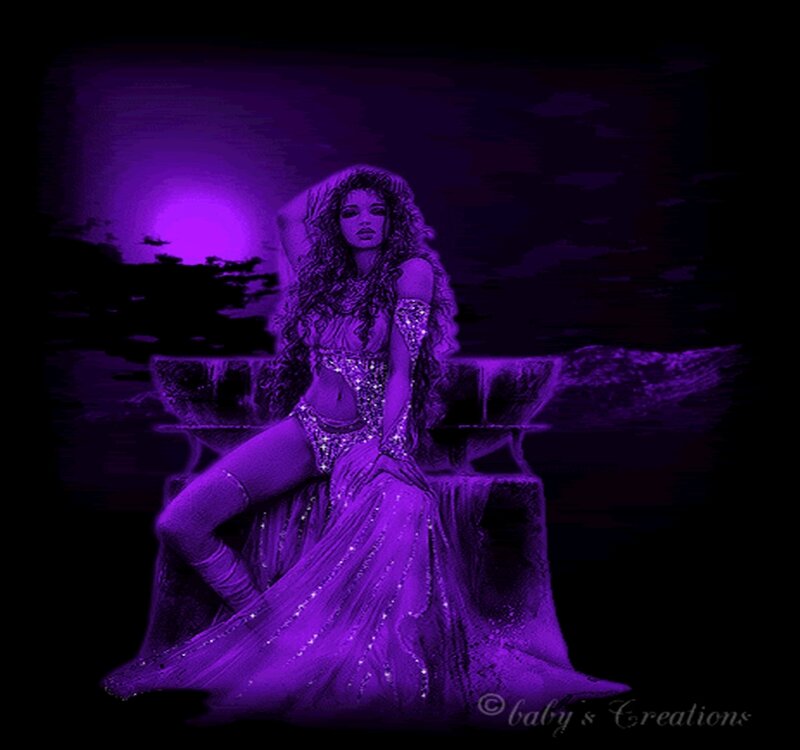 Woman in Purple Dress — Dramatic, Night, Digital Art, Moon, Bench