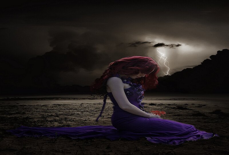 Woman in Purple Dress — Dramatic, Night, Digital Art, Storm