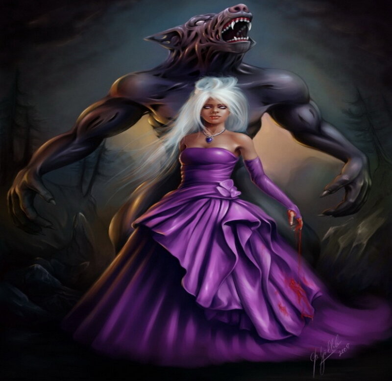 Woman in Purple Dress — Dramatic, Night, Digital Art, Werewolf