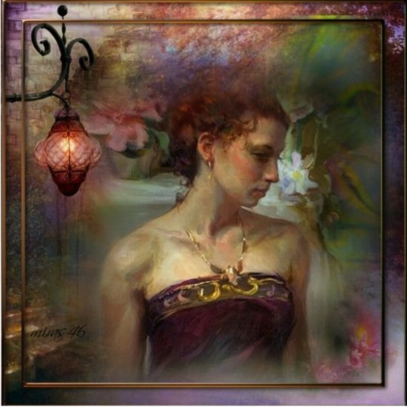 Woman in Purple Dress — Dramatic, Night, Painting