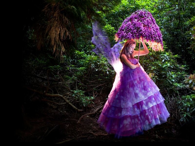 Woman in Purple Dress — Dramatic, Night, Photograph