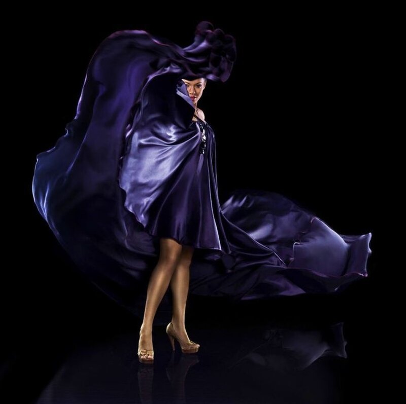 Woman in Purple Dress — Dramatic, Photograph, Heels
